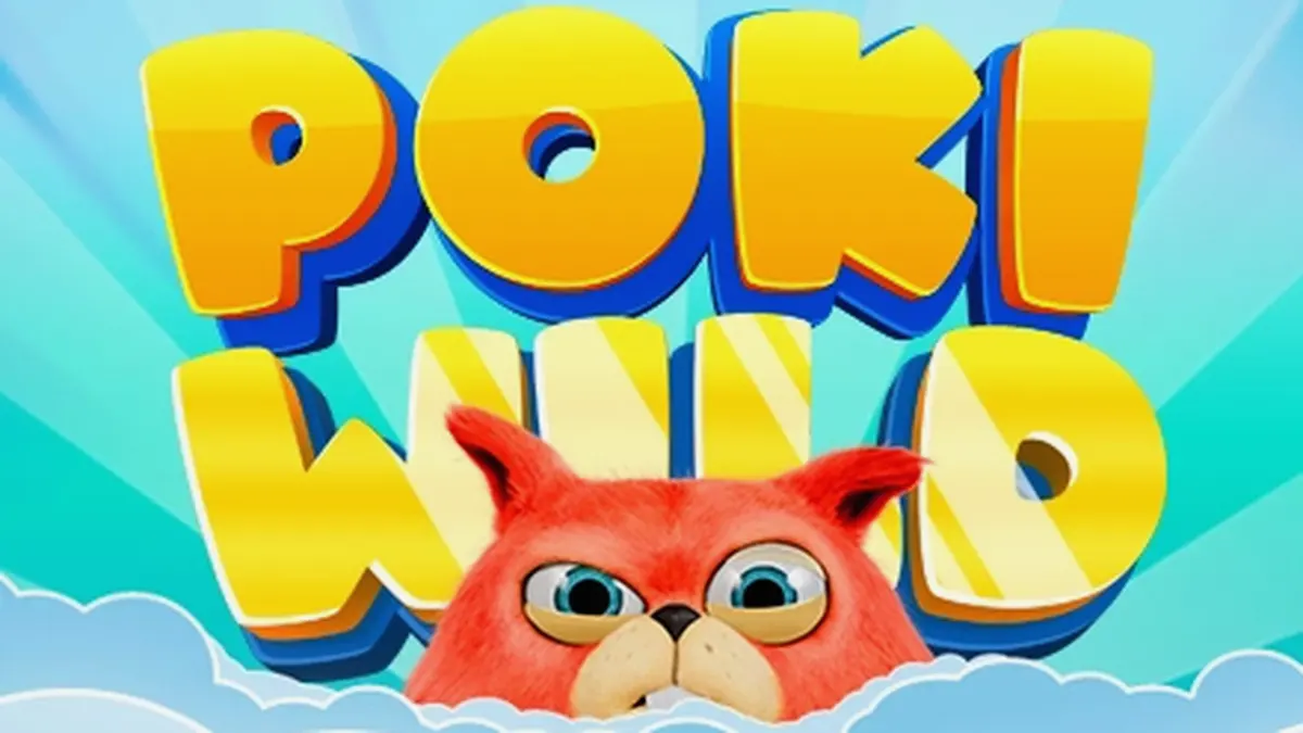 The vibrant and colorful interface of the Poki Wild slot game showing spinning reels.